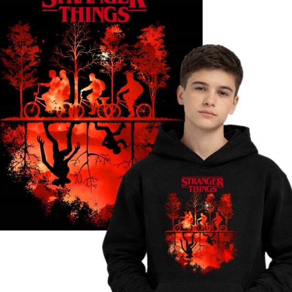 Bluza z kapturem fanart stranger filmowo-serialowy z autorską grafiką czarny - wzór ASD-1208