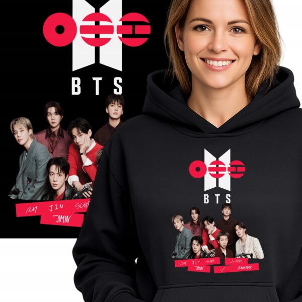 Bluza z kapturem fanart bts muzyczny k-pop z autorską grafiką czarny - wzór ASD-7580