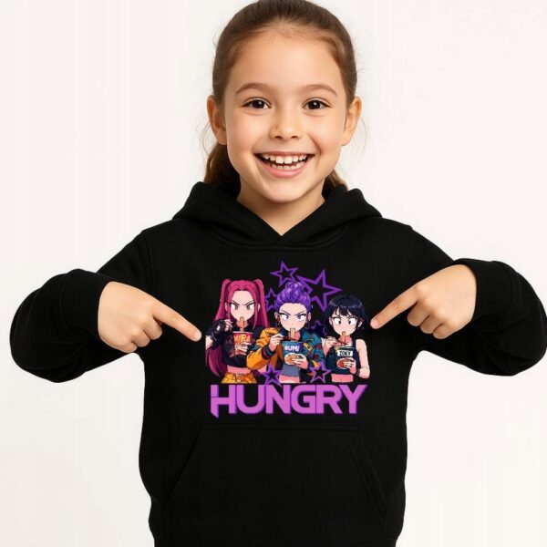 Bluza z kapturem fanart muzyczny k-pop rumi mira zoey ramen z autorską grafiką czarny - wzór ASD-18362