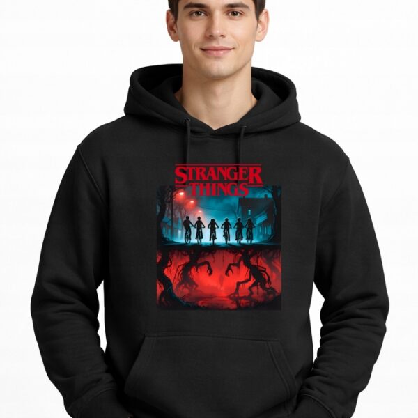 Bluza z kapturem fanart stranger filmowo-serialowy z autorską grafiką czarny - wzór ASD-7281