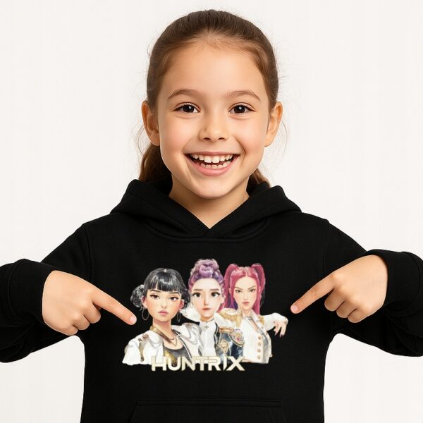 Bluza z kapturem fanart muzyczny k-pop rumi mira zoey z autorską grafiką czarny - wzór ASD-16015