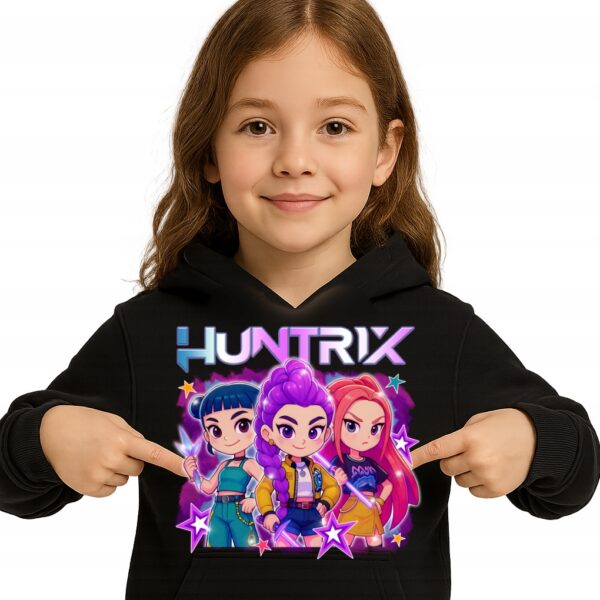 Bluza z kapturem fanart muzyczny k-pop rumi mira zoey z autorską grafiką czarny - wzór ASD-16896