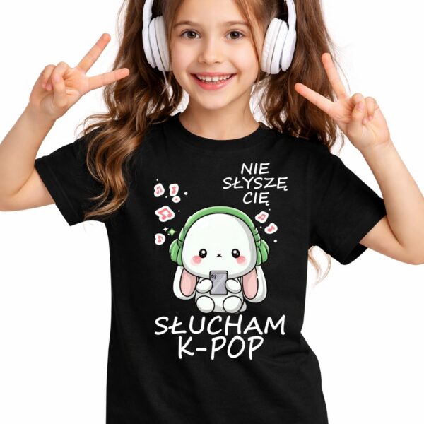 słucham k-pop śmieszna koszulka dla fana muzyki t-shirt czarny premium 140