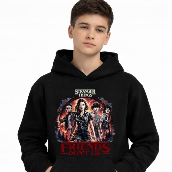 Bluza z kapturem fanart stranger filmowo-serialowy z autorską grafiką czarny  - wzór ASD-7481