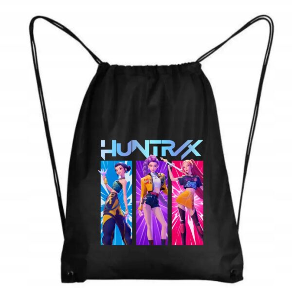 Worek fanart huntrix rumi mira zoey muzyczny k-pop z autorską grafiką czarny - wzór ASD-8534