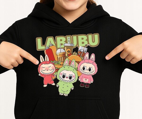 Bluza z kapturem fanart kreskówkowy z autorską grafiką czarny - wzór ASD-18757