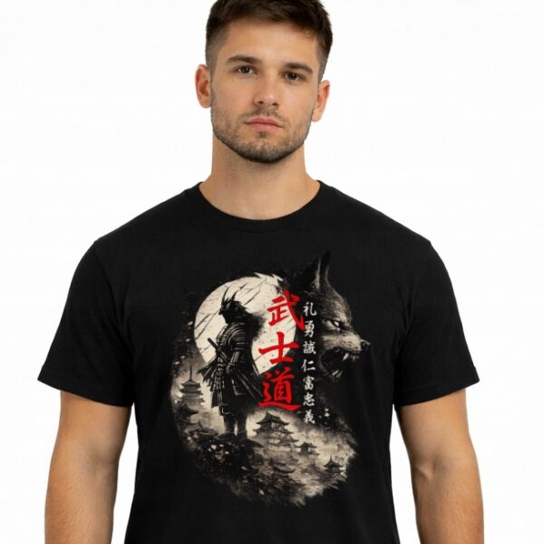 samurai japoński wojownik samuraj wilk koszulka t-shirt czarny premium