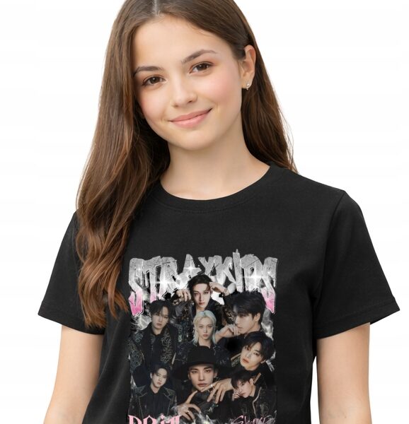 Koszulka fanart stray muzyczny k-pop z autorską grafiką czarny premium - wzór ASD-15235