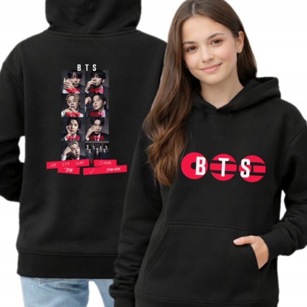 Bluza z kapturem fanart bts muzyczny k-pop z autorską grafiką czarny dwustronny S - wzór ASD-7881