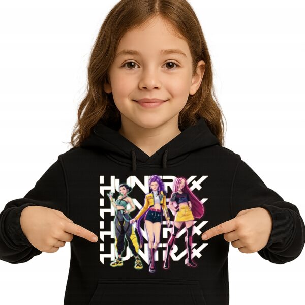 Bluza z kapturem fanart muzyczny k-pop rumi mira zoey z autorską grafiką czarny - wzór ASD-18221