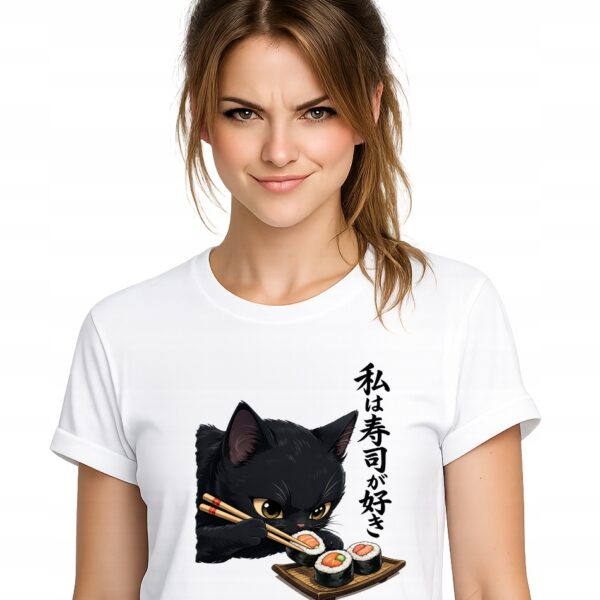 sushi kot anime koszulka t-shirt biały premium