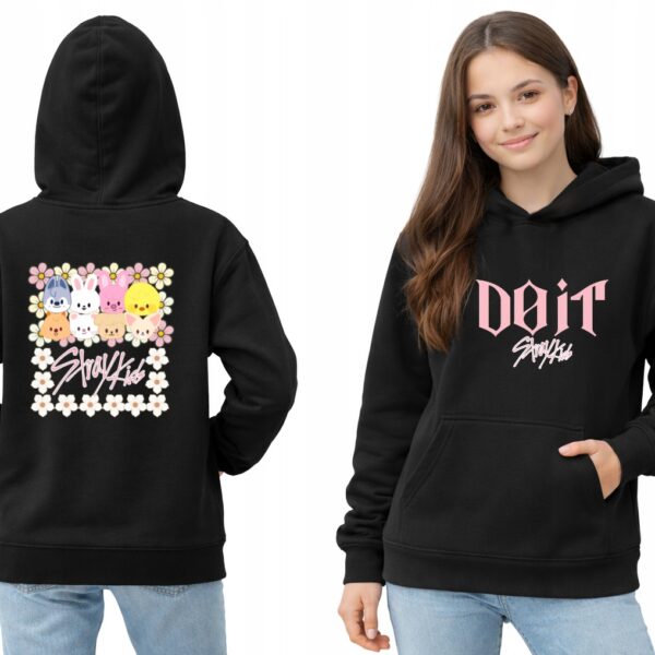 Bluza z kapturem fanart sytay muzyczny k-pop z autorską grafiką czarny dwustronny - wzór ASD-21192