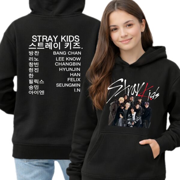 Bluza z kapturem fanart stray muzyczny k-pop z autorską grafiką czarny dwustronny S - wzór ASD-7843