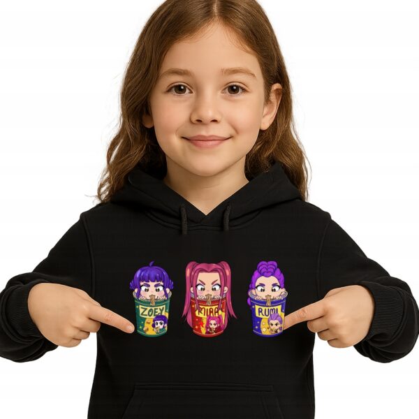 Bluza z kapturem fanart muzyczny k-pop rumi mira zoey z autorską grafiką czarny - wzór ASD-17857