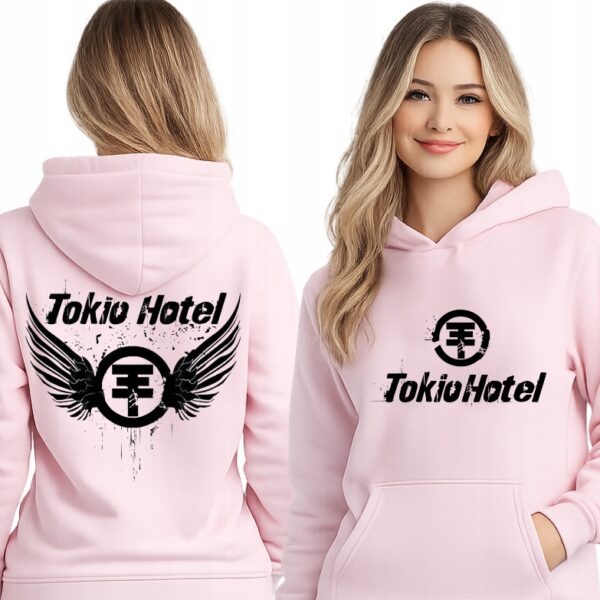Bluza z kapturem fanart tokio muzyczny k-pop z autorską grafiką różowy dwustronny - wzór ASD-21935