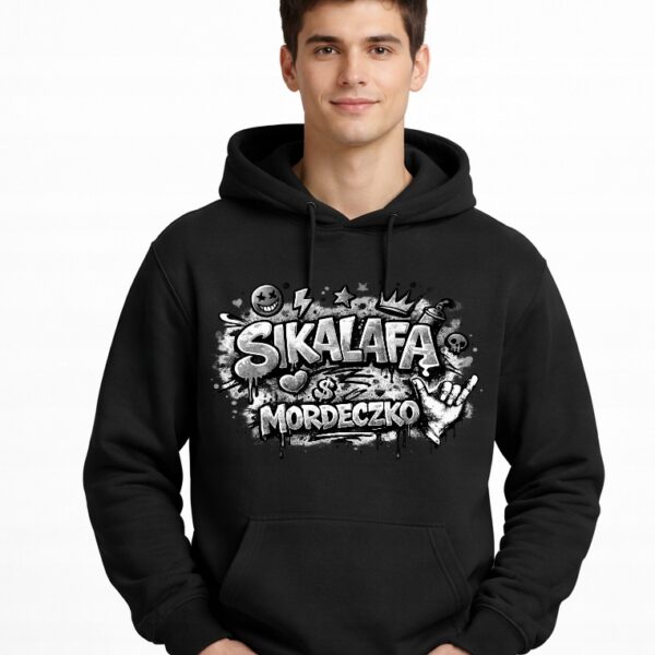 sikalafą mordeczko graffiti bluza z kapturem ciepła czarny
