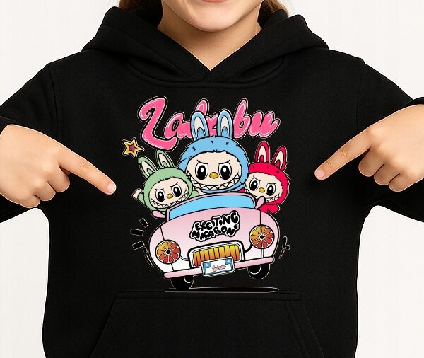 Bluza z kapturem fanart kreskówkowy z autorską grafiką czarny - wzór ASD-18642