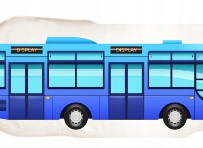 poduszka kształtka autobus niebieski tył plusz minky
