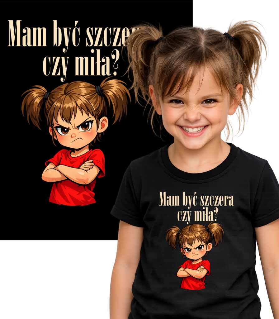 mam być szczera czy miła śmieszna koszulka t-shirt czarny premium