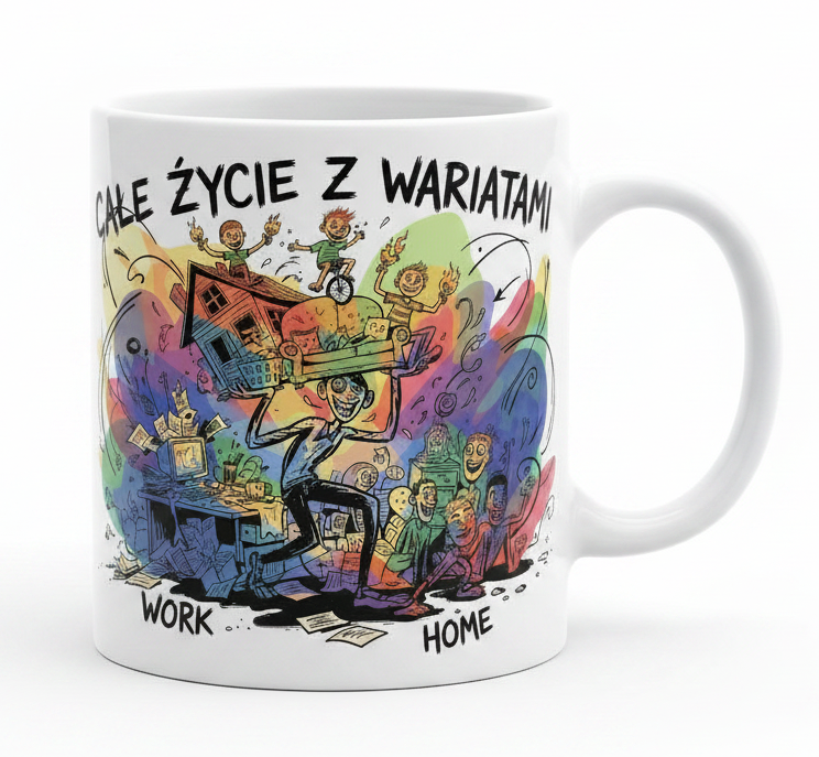 CAŁE ŻYCIE Z WARIATAMI ŚMIESZNY PREZENT DLAKOLEGI Z PRACY KUBEK 330ML