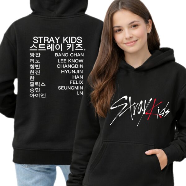 Bluza z kapturem fanart stray muzyczny k-pop z autorską grafiką czarny dwustronny - wzór ASD-238381