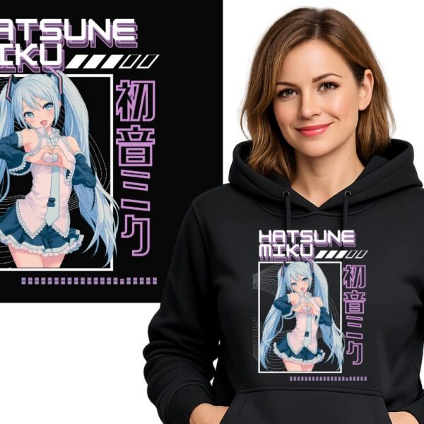 ANIME HATSUNE MIKU MANGA BLUZA Z KAPTUREM CIEPŁA CZARNY