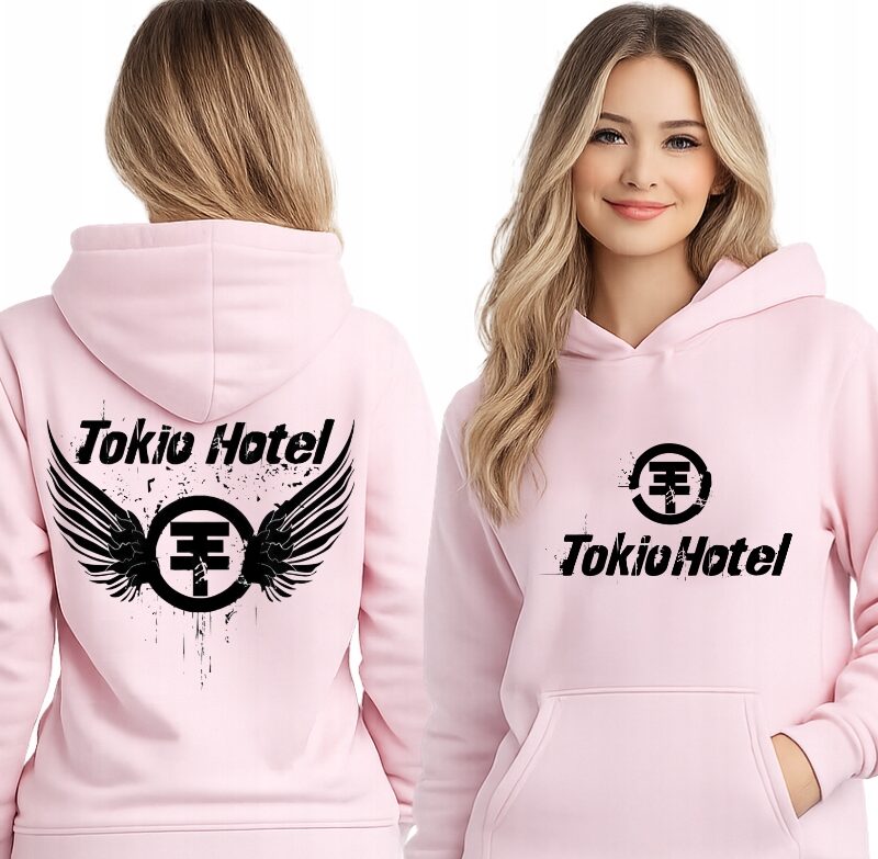 TOKIO HOTEL POP ROCK BLUZA DWUSTRONNA Z KAPTUREM CIEPŁA 164 XS RÓŻOWA