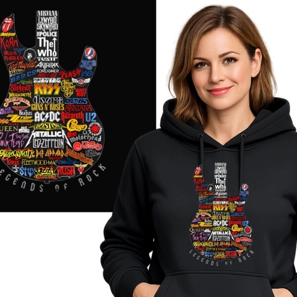 LEGENDY ROCKA GITARA KLASYKA BLUZA Z KAPTUREM CIEPŁA CZARNY