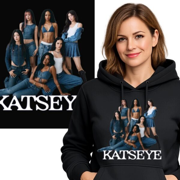 K-POP KATSEYE BLUZA BLUZA Z KAPTUREM CIEPŁA CZARNY