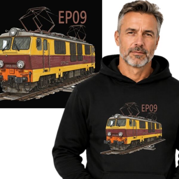 LOKOMOTYWA PAROWÓZ POCIĄG PKP EP09 BLUZA Z KAPTUREM CIEPŁA CZARNY