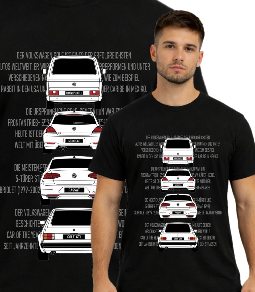 Volswagen modele Motoryzacja KOSZULKA PREMIUM MAX nadruk A3 - PRZÓD LUB TYŁ