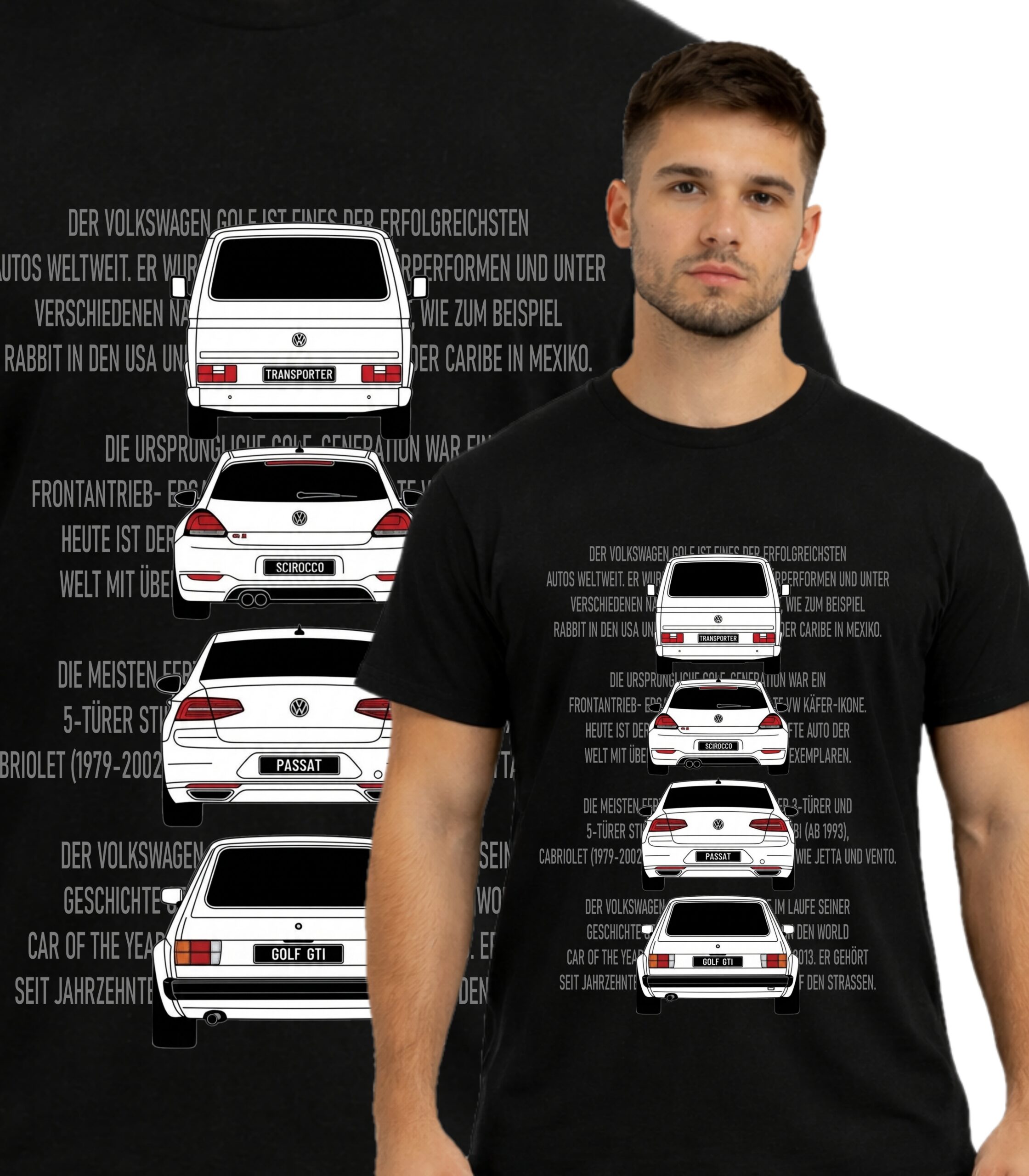 Volswagen modele Motoryzacja KOSZULKA PREMIUM MAX nadruk A3 - PRZÓD LUB TYŁ