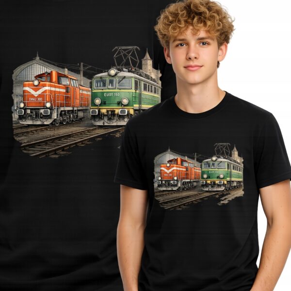 LOKOMOTYWA PAROWÓZ POCIĄG PKP KOSZULKA T-SHIRT CZARNY PREMIUM