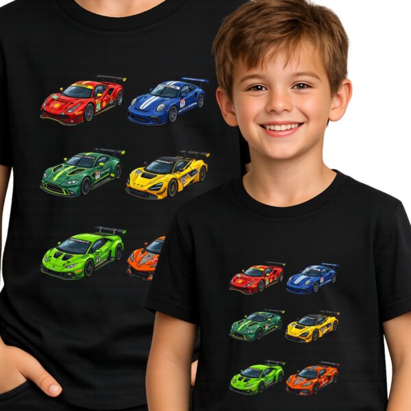 KOSZULKA DZIECIĘCA KOLOROWE SAMOCHODY WYŚCIGOWE T-SHIRT