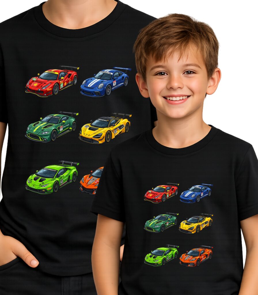 KOSZULKA DZIECIĘCA KOLOROWE SAMOCHODY WYŚCIGOWE T-SHIRT