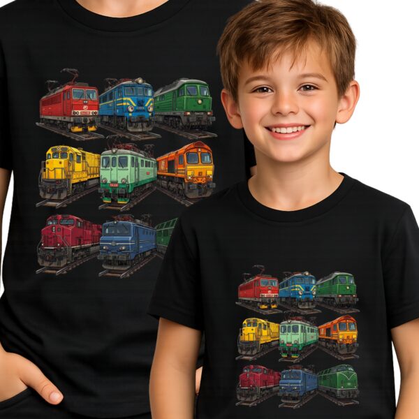 KOSZULKA DZIECIĘCA POCIĄGI KOLOROWE LOKOMOTYWY T-SHIRT