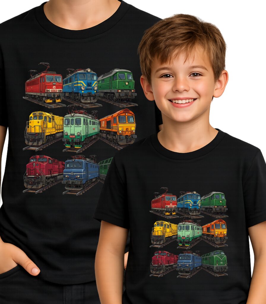 KOSZULKA DZIECIĘCA POCIĄGI KOLOROWE LOKOMOTYWY T-SHIRT