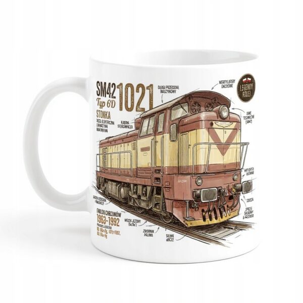 KUBEK PKP SM42 STONKA RETRO LOKOMOTYWA OPIS POCIĄG Prezent 330 ml