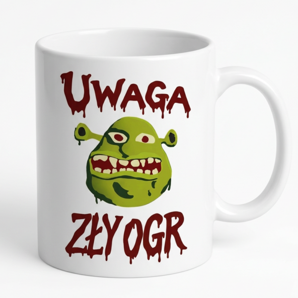 SHREK UWAGA ZŁY OGR ŚMIESZNY KUBEK Z NADRUKIEM NA PREZENT
